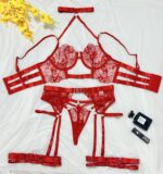 Sexy Cross-Strap Embroidered Sheer Mesh Splicing Lingerie Set for Women - imagine 7