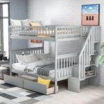 Full over Full Bunk Bed with Two Drawers and Storage, Gray - imagine 9