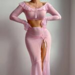 Sexy lingerie mesh seductive long sleeved bra sexy slimming set - imagine 2