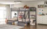 Full over Twin & Twin Bunk Bed,Triple Bunk Bed with Drawers, Gray - imagine 3