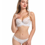 Women's Sexy Thin Cotton Eyelash Lace Bra Large Chest Minimizer Anti-Sagging Plus Size Lingerie Set - imagine 2
