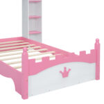Castle-Shaped Wooden Bed with Storage Shelf, Dreamy Twin Size Platform Bed for Kids Bedroom, White + Pink - imagine 15