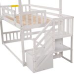 Twin over Twin House Bunk Bed with Convertible Slide,Storage Staircase,White - imagine 10