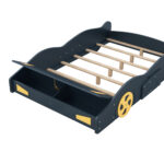 Full Size Race Car-Shaped Platform Bed with Wheels and Storage, Dark Blue+Yellow - imagine 8