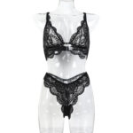 European and American Simple One-Piece Thin Lace Two-Piece Set Heart Crystal Erotic Underwear Transparent Women - imagine 6