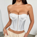 Fish bone steel ring strapless satin vest lace suspender