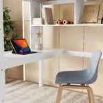 Twin Loft Bed with built-in desk and bookcase of three compartments, Guardrails and Ladder,White - imagine 5