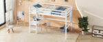 Twin Loft Bed with built-in desk and bookcase of three compartments, Guardrails and Ladder,White - imagine 16