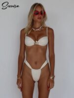 Solid Color Sexy Shell Decorated Tie-up Separated Swimsuit Bikini - imagine 7