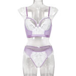 Elastic Lace Trim Bra Cup Hollow Out European and American Style Lingerie Two-Piece Set Top and Panties for Cross-Border Women - imagine 7