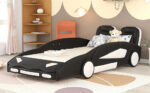 Twin Size Race Car-Shaped Platform Bed with Wheels, Black - imagine 13