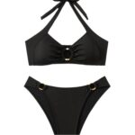 Custom Cross-border Bikini Sexy Halter Tie Low Waist Triangle Pants Separated Swimsuit Set - imagine 5