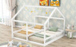 Twin Size House Platform Beds Two Shared Beds White - imagine 2