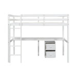 Twin Loft Wood Bed with Under-bed, Built-in Desk, a Storage Cabinet of 2 Drawers, Guardrails, Ladder,White - imagine 8
