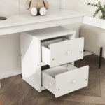 Twin Loft Wood Bed with Under-bed, Built-in Desk, a Storage Cabinet of 2 Drawers, Guardrails, Ladder,White - imagine 13
