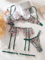 Sexy Lingerie Embroidered Bra Set Push-Up High-End Transparent Temptation Four-Piece Set for Women - imagine 6