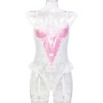 Lace Jacquard White and Pink Splicing Bowknot Cute Dressing Single Layer Non-Transparent European and American Sexy Romper for Women - imagine 6