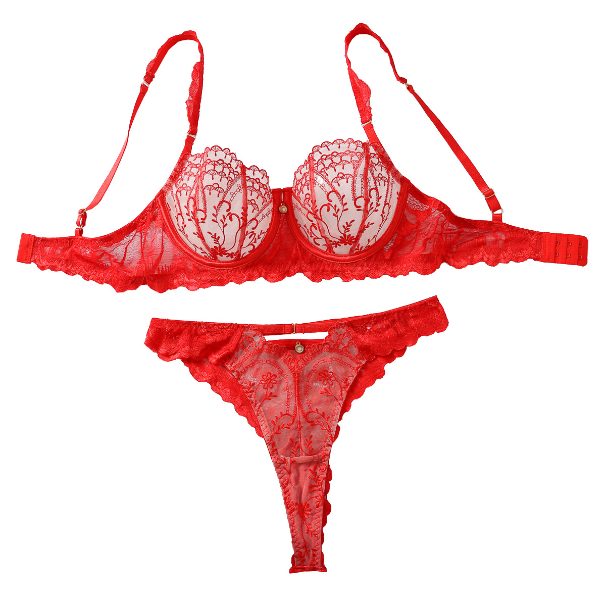 558094899 Fashionable and sexy gathering steel ring bra set French mesh see through sexy lingerie two-piece set - imagine 1