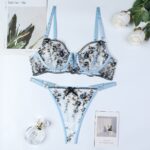 Women's High-Quality Sexy Lingerie Set with Exquisite Embroidered Flowers and Metal Deep V-Neck Two-Piece Set - imagine 6