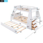 Twin over Full Bunk Bed with Trundle and Built-in Desk, Three Storage Drawers and Shelf,White - imagine 14