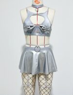 Lace Sexy Lingerie Set Bra Set Solid Color Leather Skirt with Fishnet Stockings Women's - imagine 10