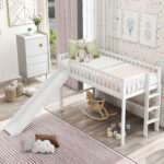 Twin Size Low Loft Bed with Ladder and Slide White - imagine 11
