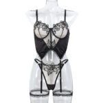 European and American Style Embroidered Floral Color Block Stretchy High-End Two-Piece Set Women's Underwear - imagine 6
