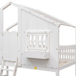 Twin over Twin House Bunk Bed with Roof , Window, Window Box, Door , with Safety Guardrails and Ladder,White - imagine 7