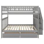 Full over Full Bunk Bed with Two Drawers and Storage, Gray - imagine 2