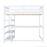 Full Size Loft Bed with Storage Shelves and Under-bed Desk White - imagine 8
