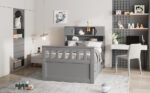 Twin Size Captain Platform Bed Frame with Storage Bookcases and Shelves,Four Drawers, Gray - imagine 12