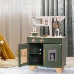 ROBUD Green Wooden Kitchen Toy Set With Accessories Chef Pretend Playset For Kid