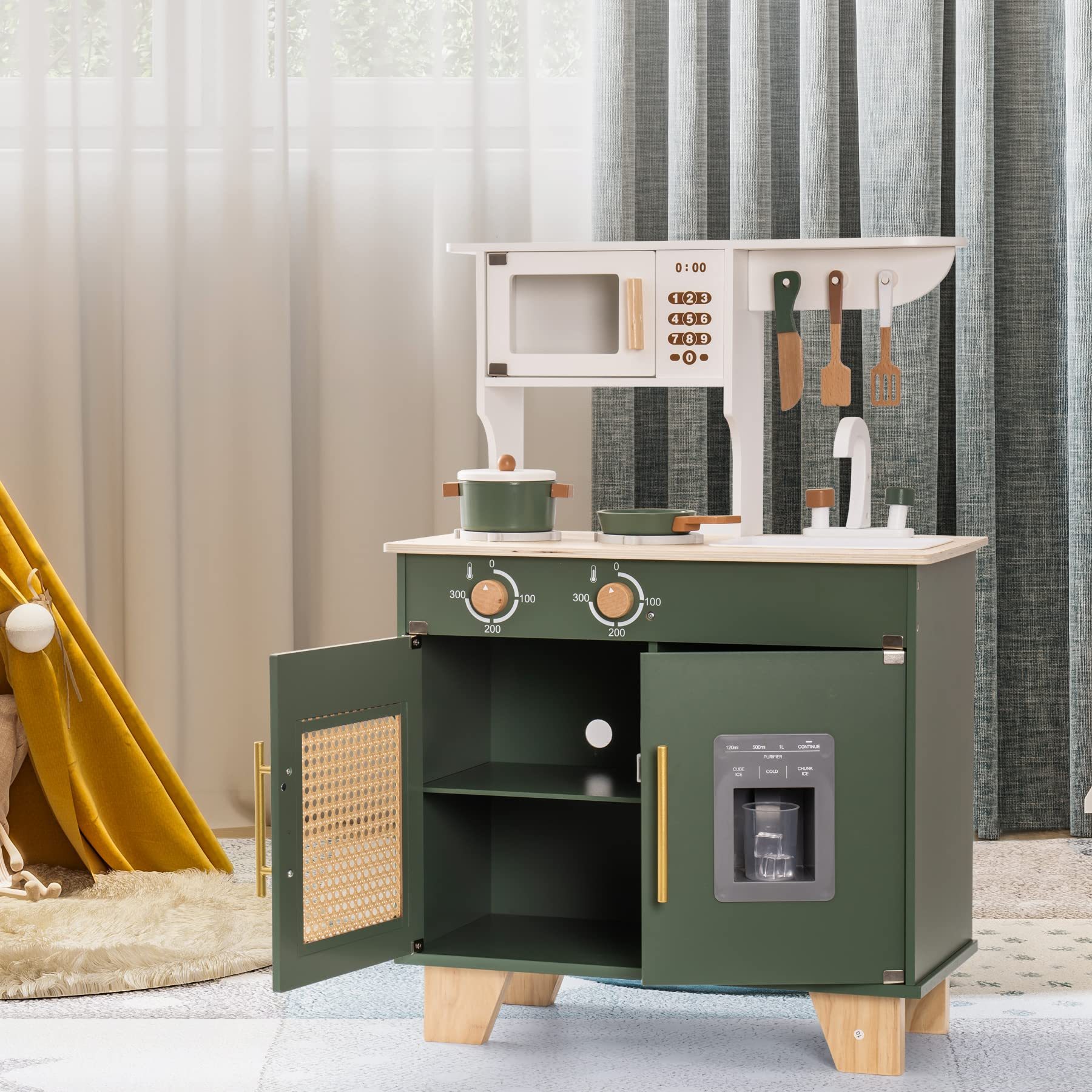 5395dc63-d7c3-44fd-b2b2-b2661cfe18e6-2.jpg ROBUD Green Wooden Kitchen Toy Set With Accessories Chef Pretend Playset For Kid - imagine 1