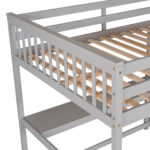 Full Size Loft Bed with Storage Shelves and Under-bed Desk, Gray - imagine 15