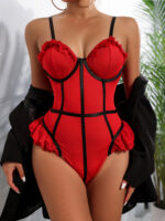 Ribbon fun lace with steel ring sexy lingerie jumpsuit - imagine 5