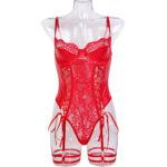 Black Lace Strap Bow Splicing PU Leather Sexy Fitted Jumpsuit Women - imagine 7
