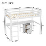 Twin Loft Wood Bed with Under-bed, Built-in Desk, a Storage Cabinet of 2 Drawers, Guardrails, Ladder,White - imagine 11