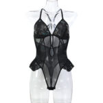 High-Quality Fabric Shiny Sequin Mesh Transparent Sexy Strapless Jumpsuit Back Hollow European and American Underwear - imagine 6