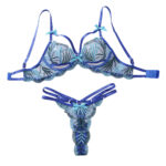 Blue bra set with steel ring gathering thin and sexy lingerie two-piece set
