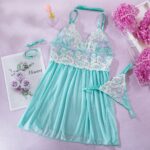 Sexy Lingerie Dress with Embroidery and Lace Splicing, Neck Strap and Hand Four-Piece Set - imagine 6