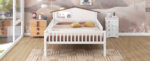 Full Size Wood Platform Bed with House-shaped Headboard, LED and Built-in Storage, White - imagine 16
