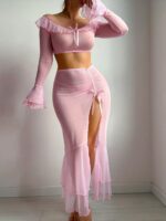 Sexy lingerie mesh seductive long sleeved bra sexy slimming set - imagine 7