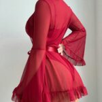 Lace One-Piece Sleepwear Flare Sleeve Sexy Belted Lingerie Set with Stockings for Women - imagine 2