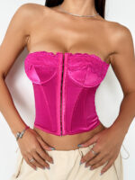 Fish bone steel ring strapless satin vest lace suspender - imagine 4