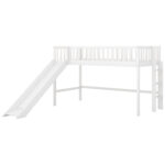 Twin Size Low Loft Bed with Ladder and Slide White - imagine 6