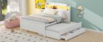 Full Size Platform Bed with Storage LED Headboard  Twin Size Trundle and 3 Drawers White - imagine 13