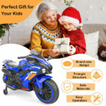 Kids Powered Ride-ons Toy, Kids Motorcycle For 3-6 Years, 12V Electric Ride On Motorcycle With Light Wheel & Bluetooth Music-Blue - imagine 8