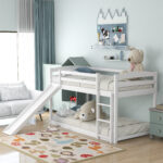 Twin over Twin Bunk Bed with Convertible Slide and Ladder White - imagine 14