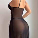 Sexy lace waist cinching body shaping steel ring gathering with hanging socks lingerie set - imagine 3