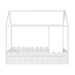 {Slats are not included}Twin Size Wood Bed House Bed Frame with Fence for KidsTeens Girls Boys {White} - imagine 4